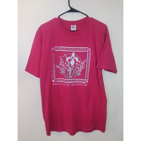 Jerzees 100% Combed Cotton Branson Missouri T-Shirt Mens XL Pink Made In USA - Picture 1 of 7